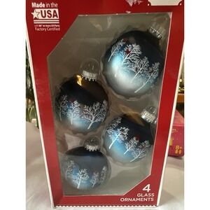 Set Of 4 Holiday Living Glass Christmas Ornaments - Wintertime scene